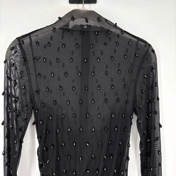 H&M Studio 2023 Beaded Mesh Mini Dress Long Sleeve Party Cocktail Mock Neck - Picture 5 of 14